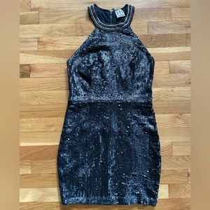 Haute Hippie Leather Sequin Mini-dress, Size 2, Black